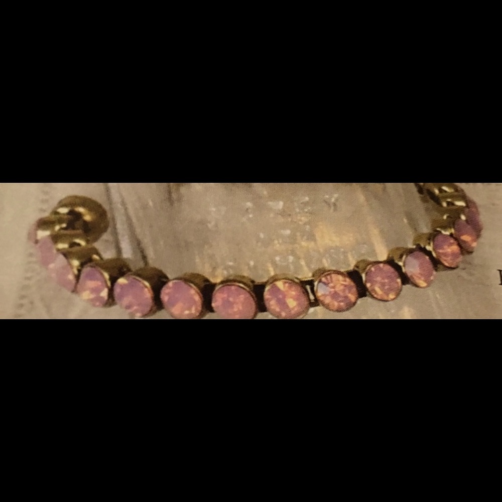PlunderDesign pink rhinestones set in gold magnetic bangle bracelet